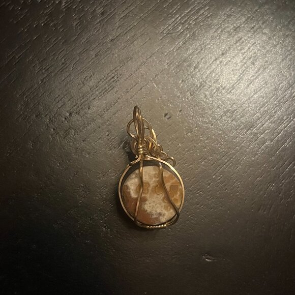 Gold Tone Wire Wrapped Pendant with Purple Geode Like Stone - Picture 2 of 3